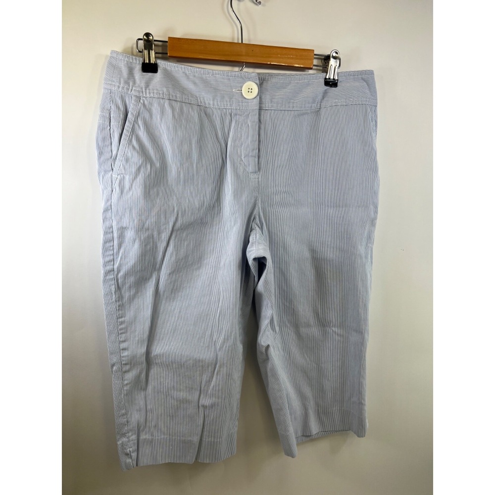 Rafaella Petites Blue White Striped Seersucker‎ Capri Pants Size 14P Cropped